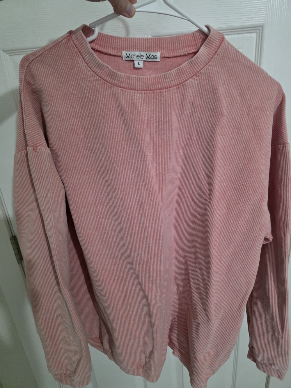 Michelle Mae Pink Ribbed Crewneck Sweater